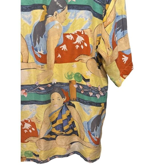 AS IS Silk Club Mens Graphic Shirt Polynesian Inspired Fabric Project Repurpose - Picture 7 of 14